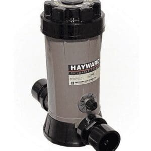 Gray Hayward chlorinator with plumbing fittings